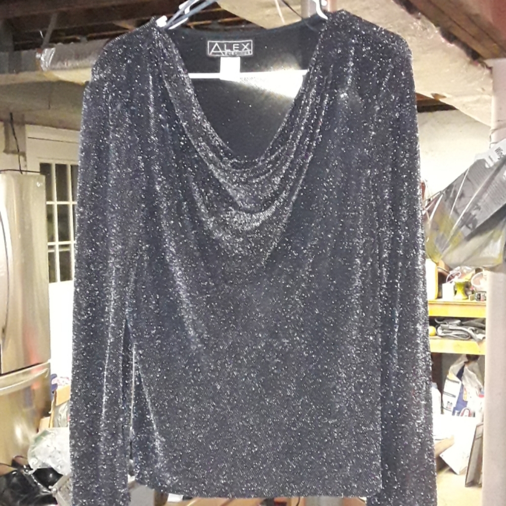 Alex evenings black metallic top